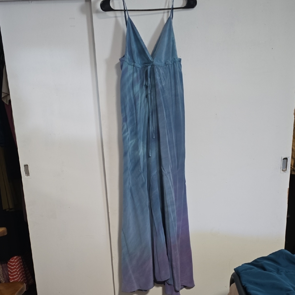 Gypsy 05 100% Silk Made In California Dreamy Tie Dye Blue And Purple Maxi Dress